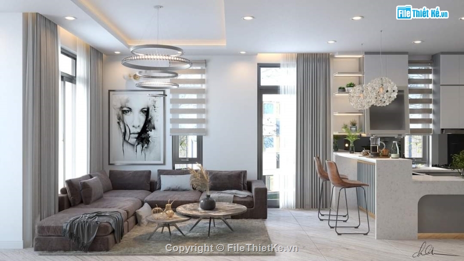 Nội thất phòng khách bếp,phòng khách bếp,Sketchup bếp,Nội thất